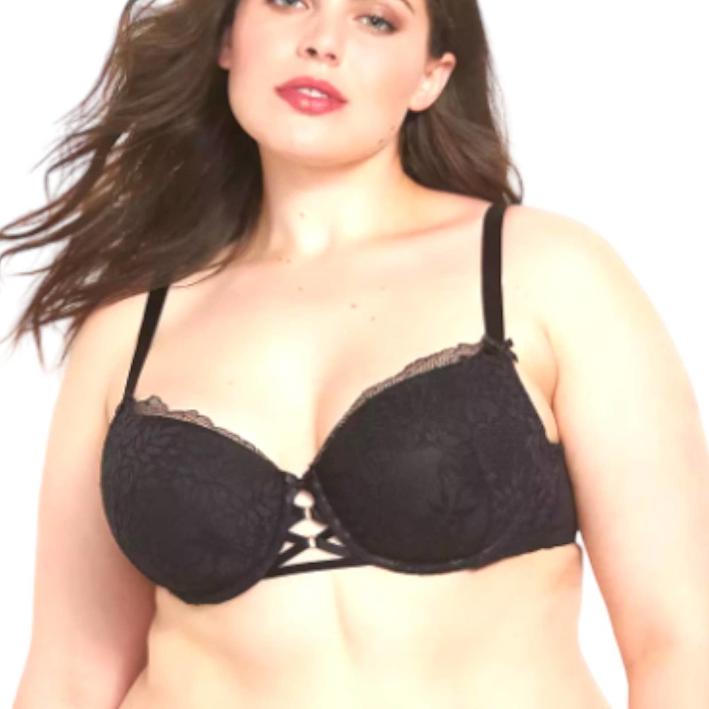 NWOT CACIQUE BLACK SPOT LACE BOOST BALCONETTE BRA sz 38DDD